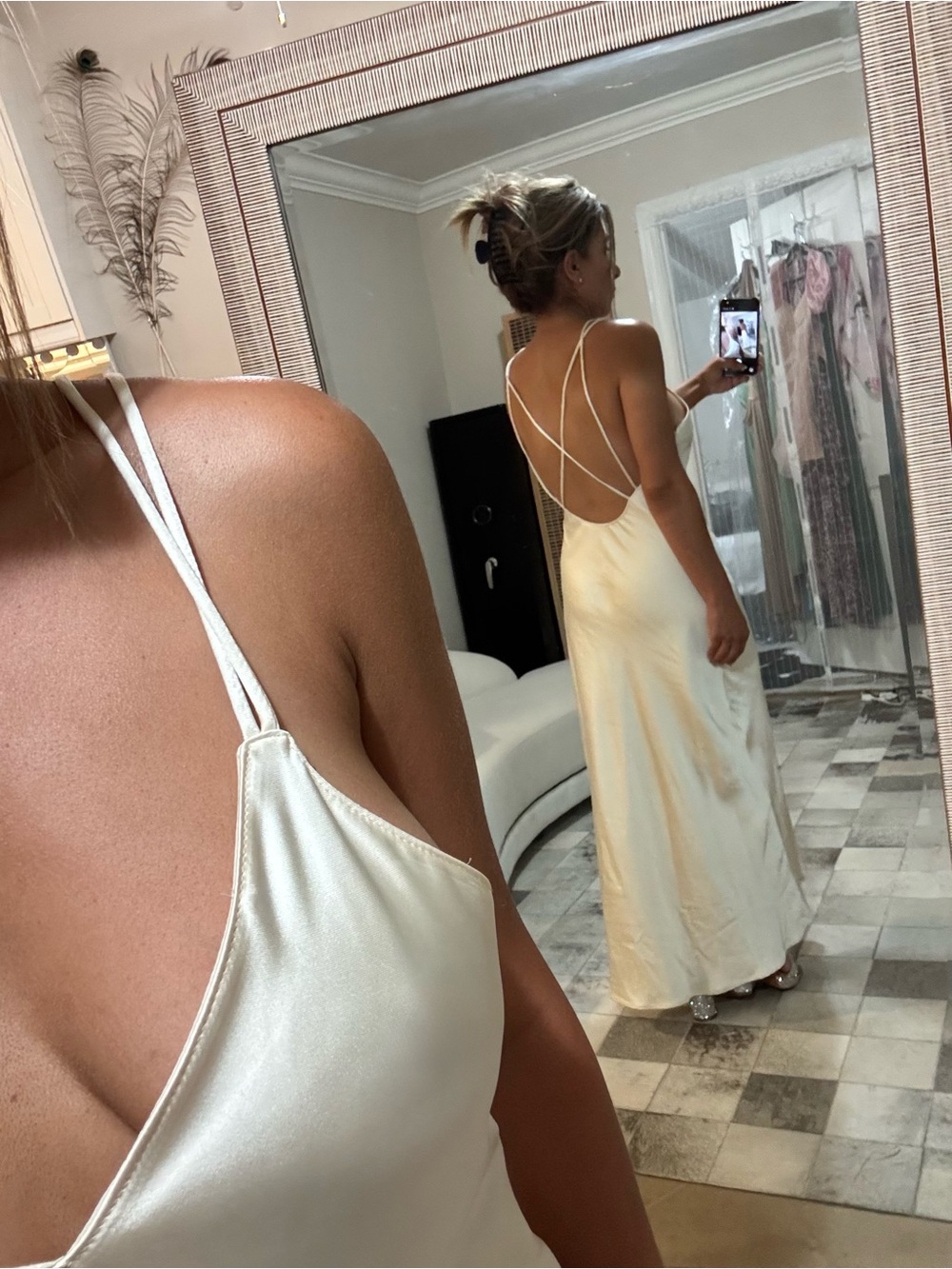 Zara Ivory Satin Backless Slip Dress